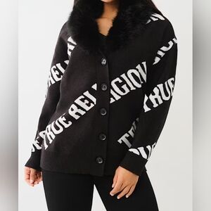 True Religion Detachable Fur Collar Cardigan (Black)